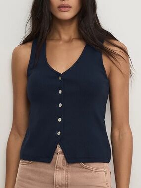 New Veronica Beard Hoorne Button-Down Tank Top Small